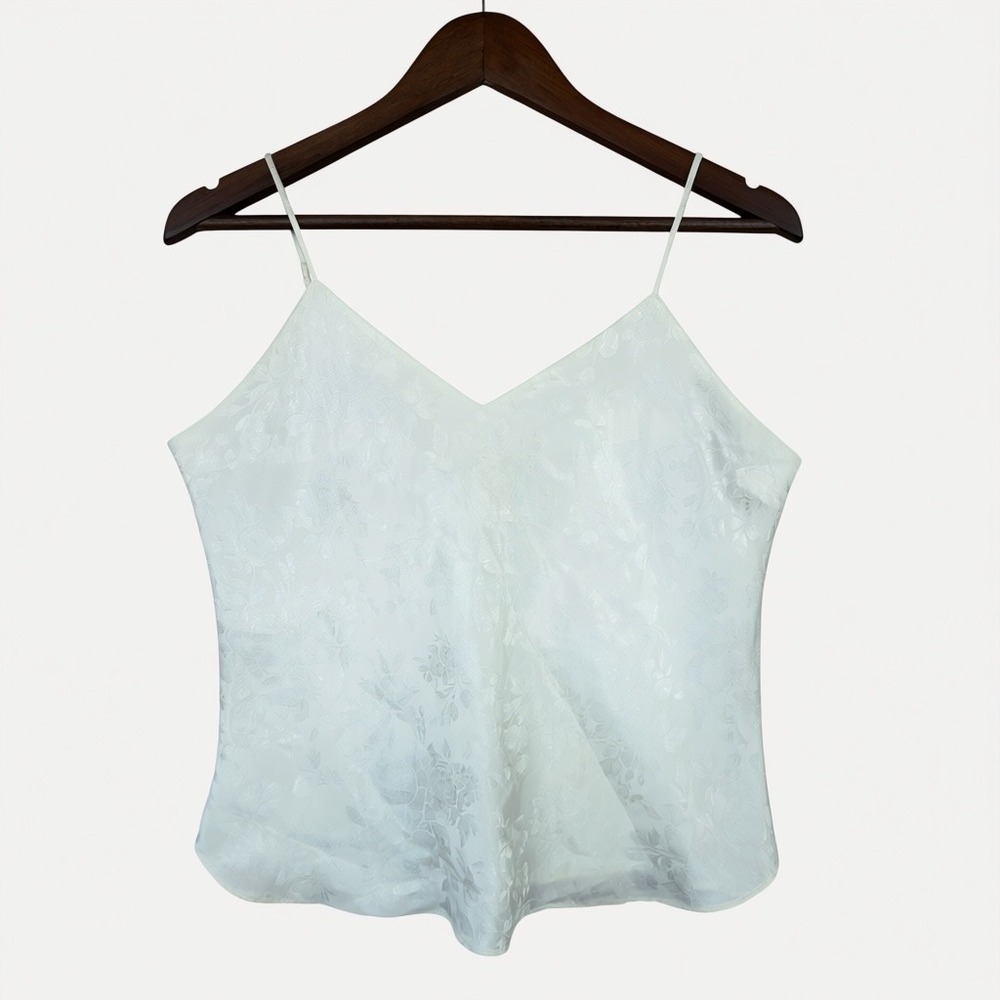 Y2K Satin Jacquard Floral Camisole Tank Top V-Neck Spaghetti Strap Ivory